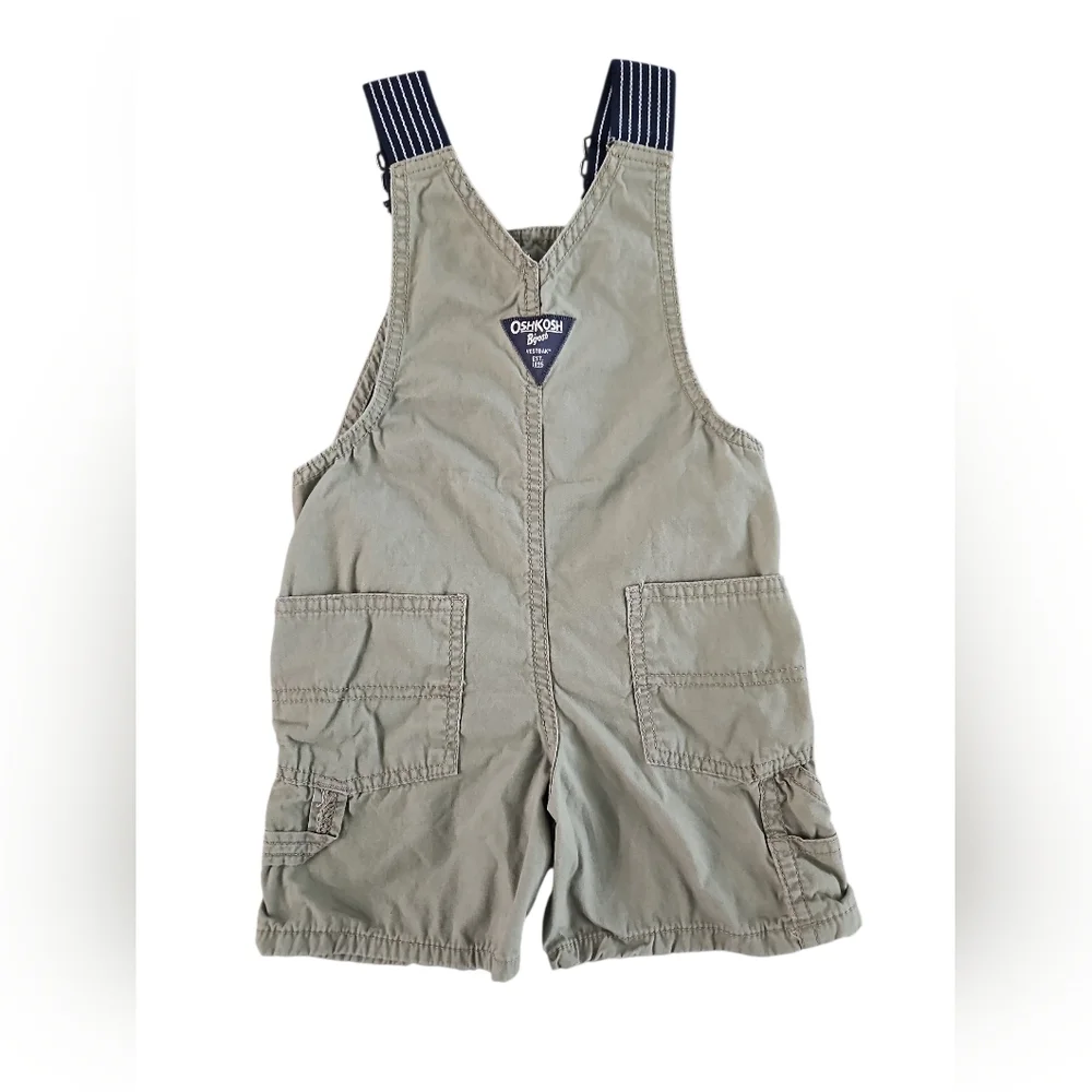 OshKosh B'gosh Kids Khaki Green Overalls with Striped Straps Size 2T